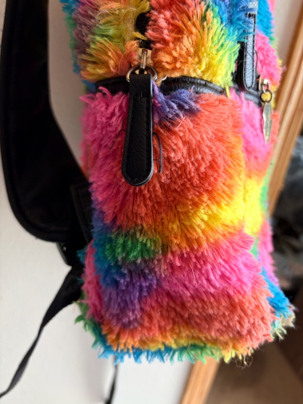 Betsey Johnson Unicorn Rainbow Faux Fur Backpack Rare 15” X 15” - Picture 8 of 11